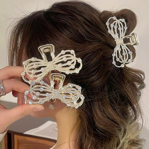 Cheers US Metal Hair Claw Clips Large Rhinestone Hair Jaw Clips Hair Catch  Barrette Jaw Clamp Pearl Nonslip Hair Claw Clips Hair Accessories for Women  