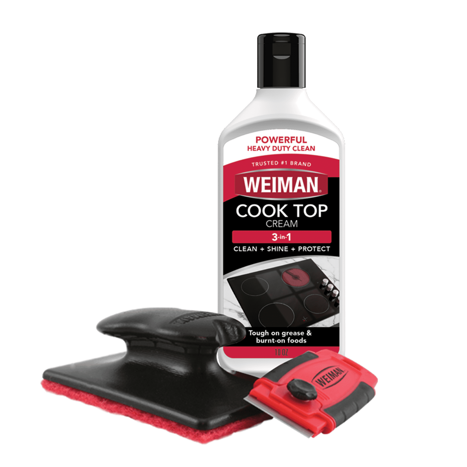 Weiman Cooktop Cleaner Kit - Cook Top Cleaner and Polish 10 oz. Scrubbing Pad, Cleaning Tool, Cooktop Razor Scraper