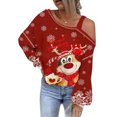 thumbnail image 4 of Pntutb Blusa de manga larga con estampado de cabeza de venado de Navidad con hombros asimétricos de otoño para mujer Pntutb Pntutb-931, 4 of 5