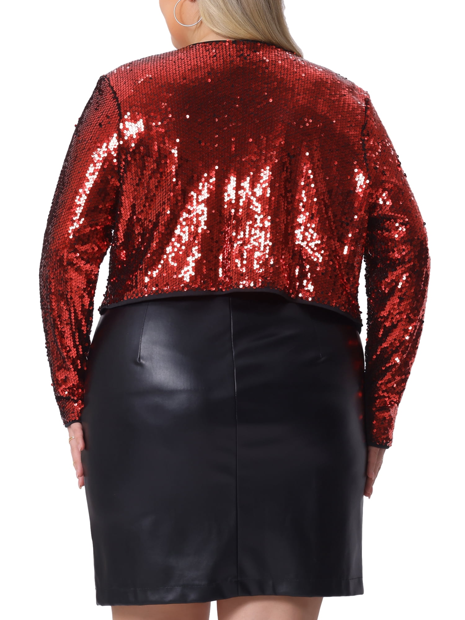 DARING DIVA Women's Plus Sequin Cardigan Glitter Shinny Long Sleeve Shrug 2X Red