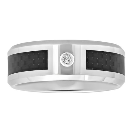 MenÃƒÂ¢ s Tungsten and Carbon Fiber 8MM Diamond Accent Wedding Band - Mens Ring