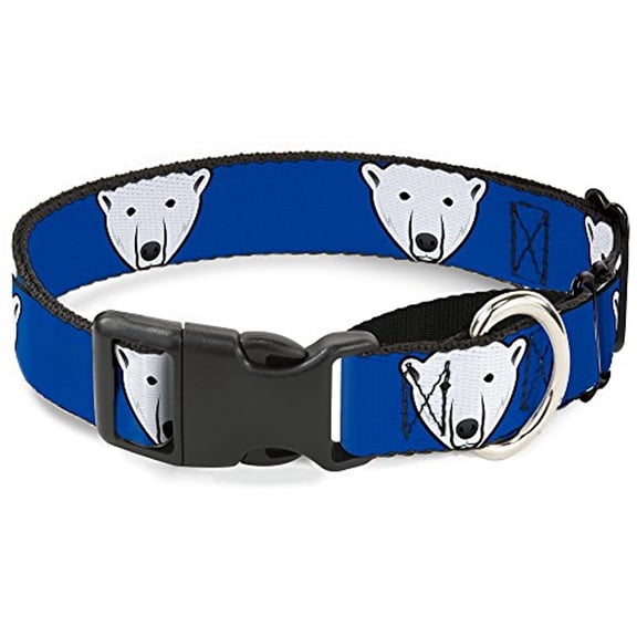 buckle-down martingale dog collar - polar bear w mustache royal - 1" wide - fits 15-26" neck size - large
