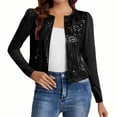 thumbnail image 3 of Women's Short Sequin Cardigan, Long Sleeve Open Front Sparkly Jacket, Pile Sleeve Party Top, Casual Holiday Outfit, Glittery Evening Wear Black XL, 3 of 6