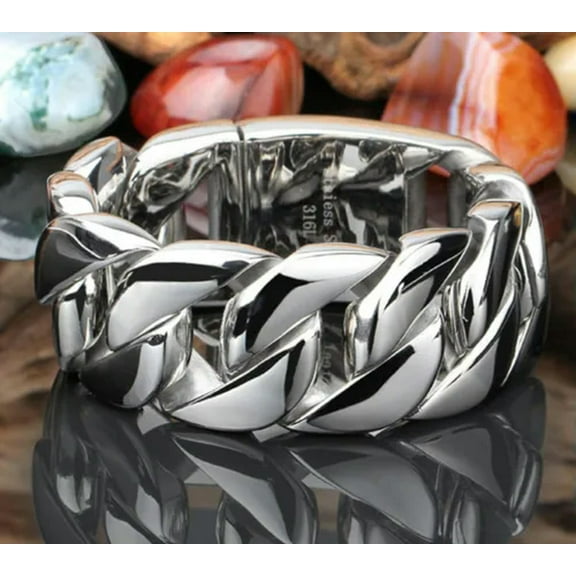 Men's Stainless Steel Polished Silver Heavy Huge Curb Link Chain Bracelet Hot