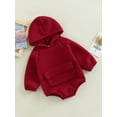 thumbnail image 3 of Bagilaanoe Newborn Baby Girl Boy Hooded Romper Sweatshirt Long Sleeve Bodysuit Fall Winter Pullover with Pocket 6M 12M 18M 24M Infant Casual Tee Tops, 3 of 8