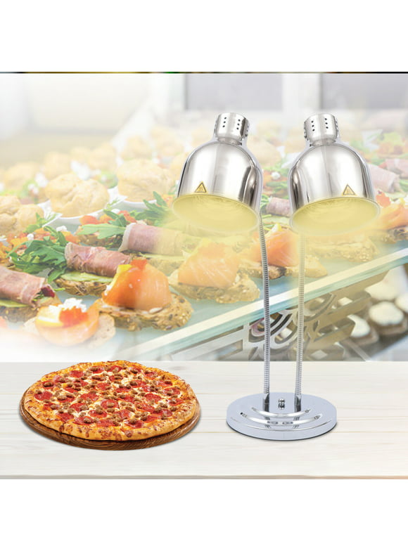 Fichiouy Commercial Kitchen Buffet 2 Bulbs Food Heating Lamp Double-Heads 360° Rotatable Food Warmer Light Freestanding