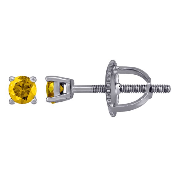 925 Sterling Silver Womens Yellow Cubic Zirconia 3mm Round Classic Studs Earrings Stud Earring for Women