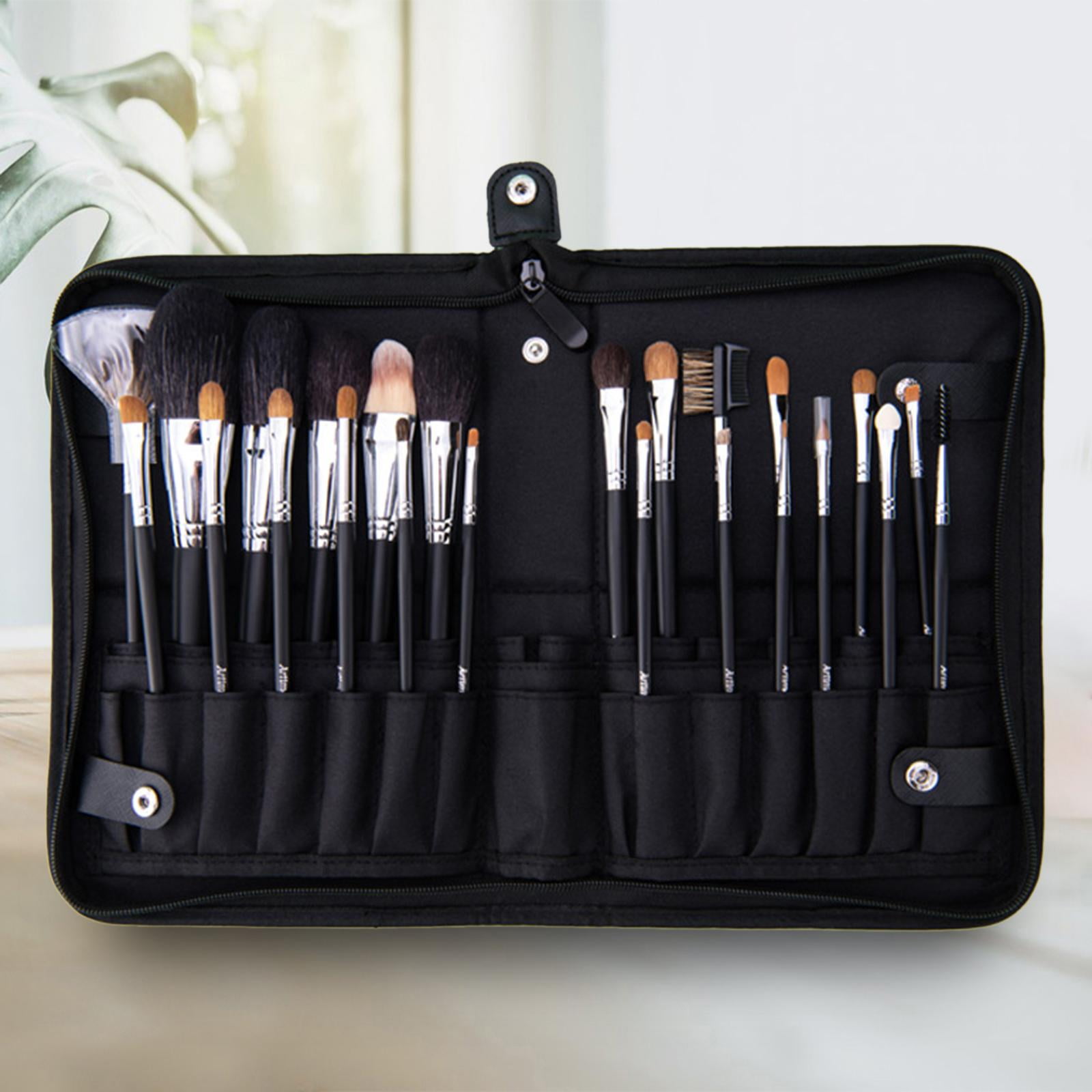 Professional Makeup Handbag Dust Travel Size Zipper Design Black Brush  Holder Stand up Compact Portable Makeup Brush Case for Home Use