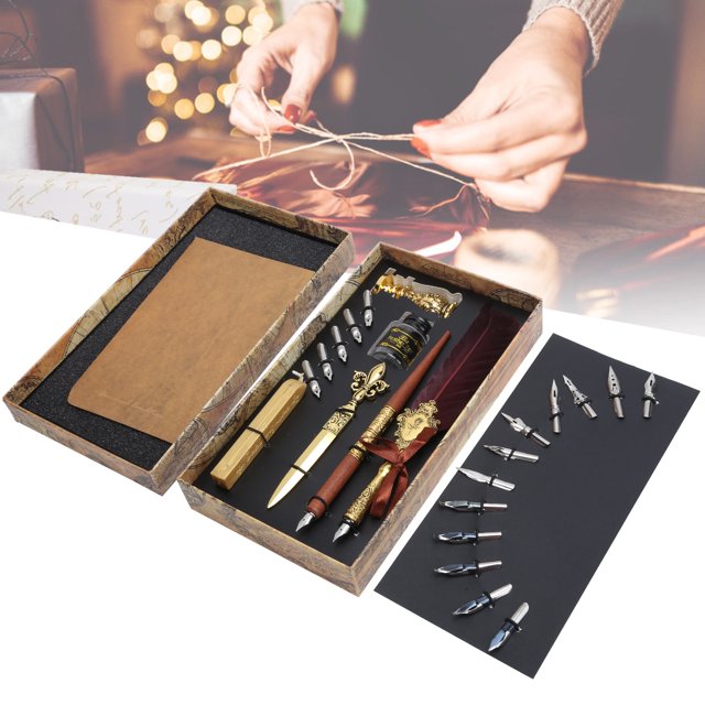 Feather Quill Pen And Ink Set, Feather And Stainless Steel Quill Pen And Ink Set Feather Pen Witth European Style for Art Craft Collection
