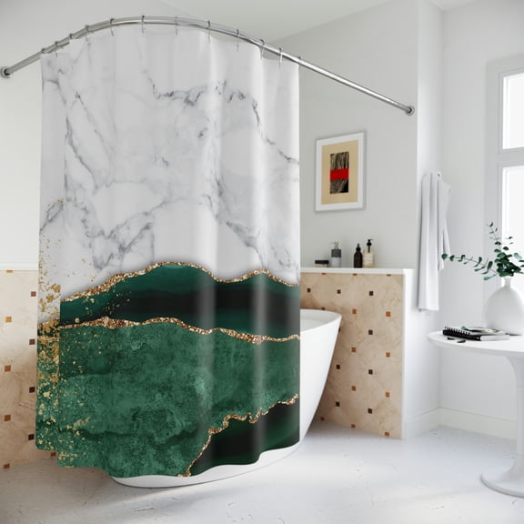 Green Marble Polyester Shower Curtain