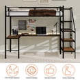 thumbnail image 4 of Morufur Twin Loft Bed with L-shaped Desk and Storage Space for Bedroom, Heavy Duty Metal Bed with Stairs, Continuous Belt Railing, No Spring Box Needed, Black, 4 of 7