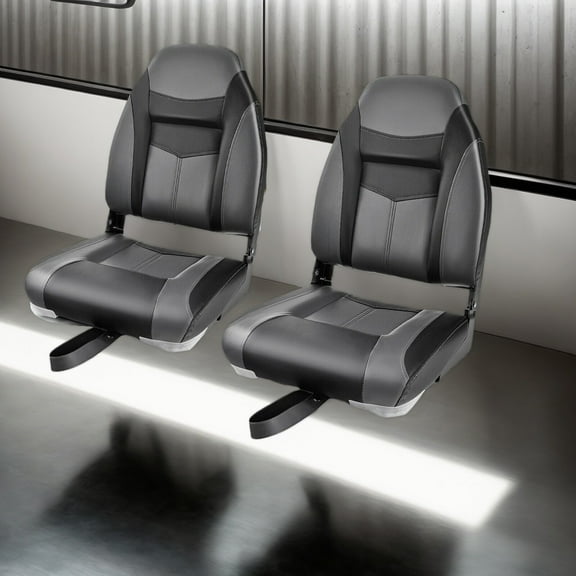 Resenkos Sightseeing Boat Seat, Speedboat Chair, Boat SeatsHigh Back Folding Boat Seats with Black Grey Sponge Cushion and Flexible Hinges-1 Piece