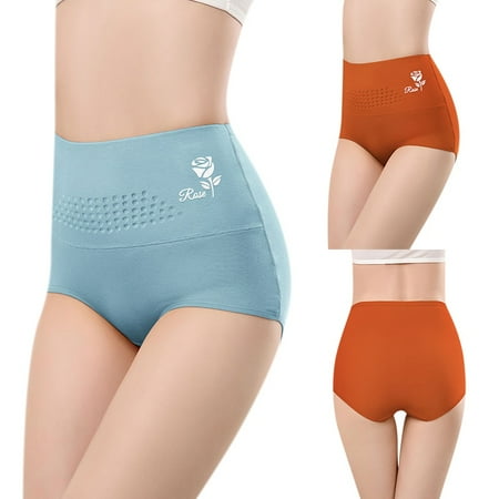 

Maxcozy Women High Waist Tummy Control Briefs Stretch Breathable Rose Printing Design Panties Underwear - 2Pcs