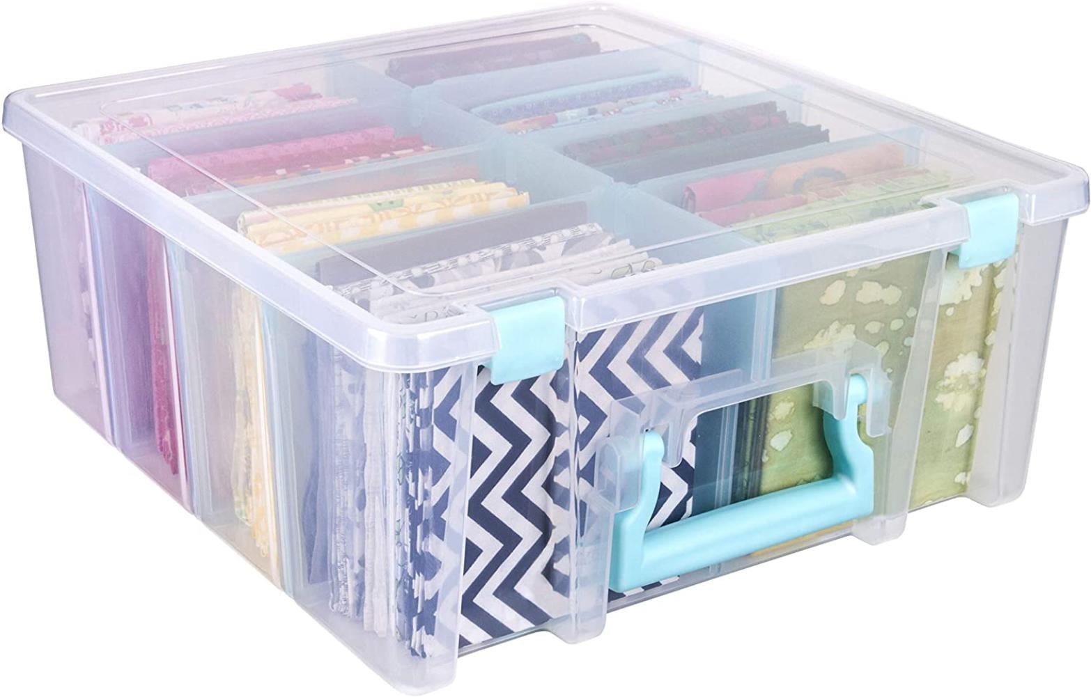 Satchel Double Deep with Removable Dividers Art Storage Box Clear and Aqua 
