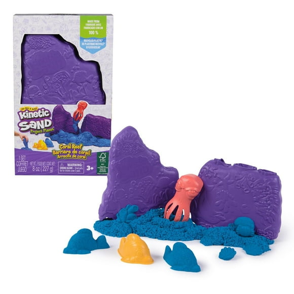 Kinetic Sand, Project Planet Coral Reef with 8oz Blue Play Sand & 2 Tools, Sustainably Minded Eco Friendly Materials, Sensory Toys for Kids Ages 3+, Planet Coral Reef