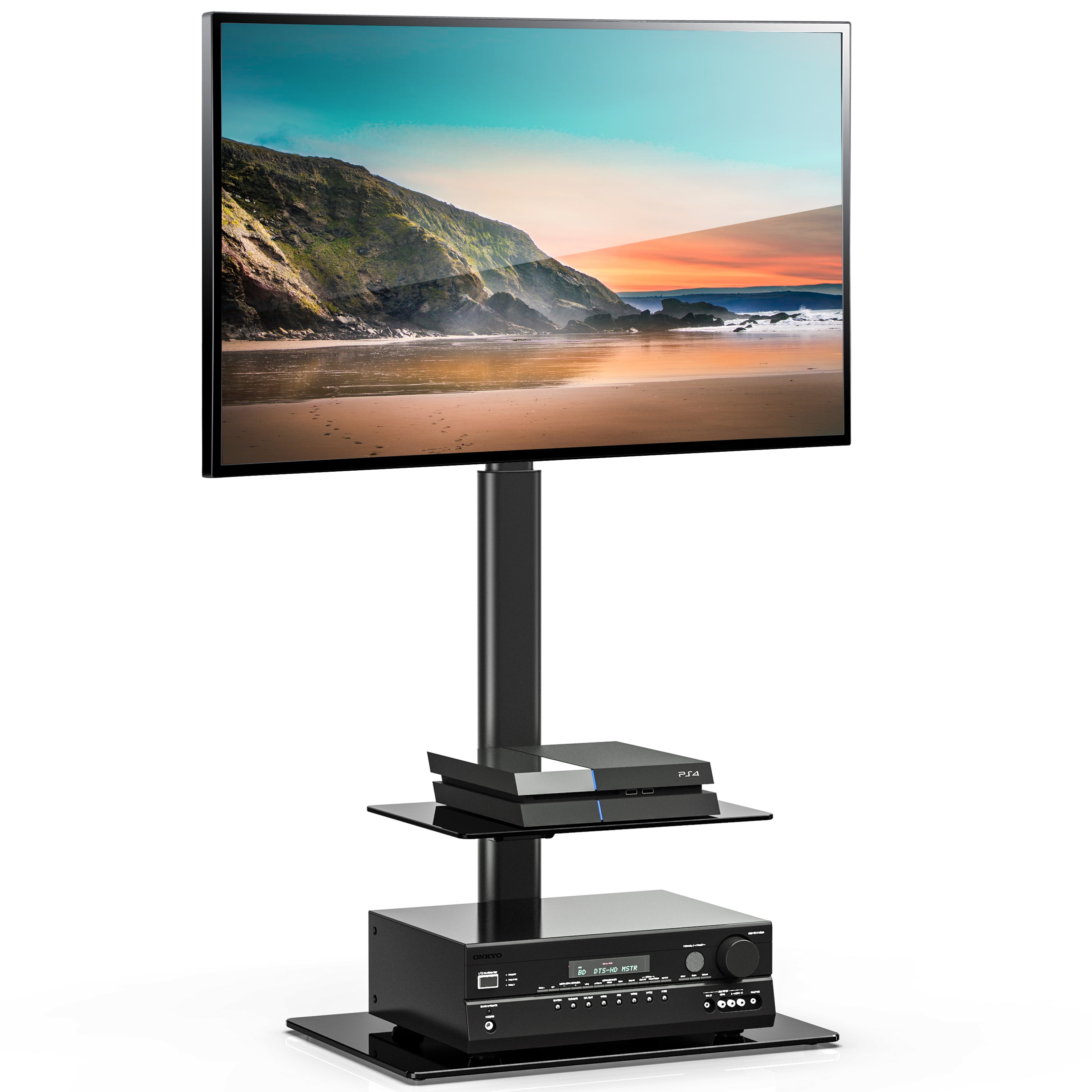 FITUEYES Height Adjustable Black Floor TV Stand for TVs up to 60” with Swivel Mount, TT206001GB