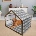 thumbnail image 2 of Black and Grey Pet House, Floral Arrangement Lotus Traditional Oriental Nature Motifs, Outdoor & Indoor Portable Dog Kennel with Pillow and Cover, 5 Sizes, Black Grey White, by Ambesonne, 2 of 4