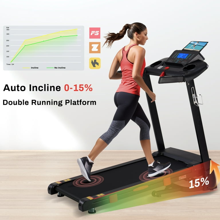 HUAGEED Treadmill with Auto Incline Treadmills for Home Workouts with Bluetooth APP 0.5 10mhp 18 Wide Belt 3HP