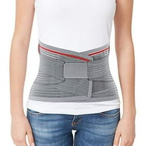 ORTONYX Lumbar Support Belt Lumbosacral Back Brace Ergonomic Design and Breathable Material - lower back pain relief warmer stretcher - M/L Waist 31.5"-39.4" Gray/Red