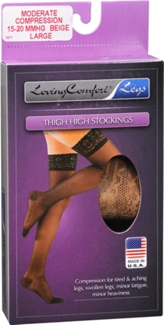 Loving Comfort Thigh High Stockings Moderate Beige Large 1 Pair
