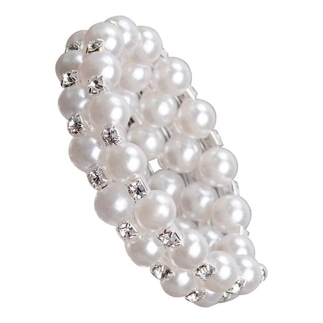 maskred Scintillant Perle Strass Bracelet Extensible pour les Femmes de Bal de Mariage Bijoux Éblouissants Blanc 2 Rangée 2Set