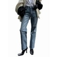 thumbnail image 3 of Jeans para Mujer, Pierna , Holgados, Cintura Alta, Estilo Boyfriend, Pierna Recta, Elásticos, de Mezclilla, Tendencia de Otoño Azul M, 3 of 9