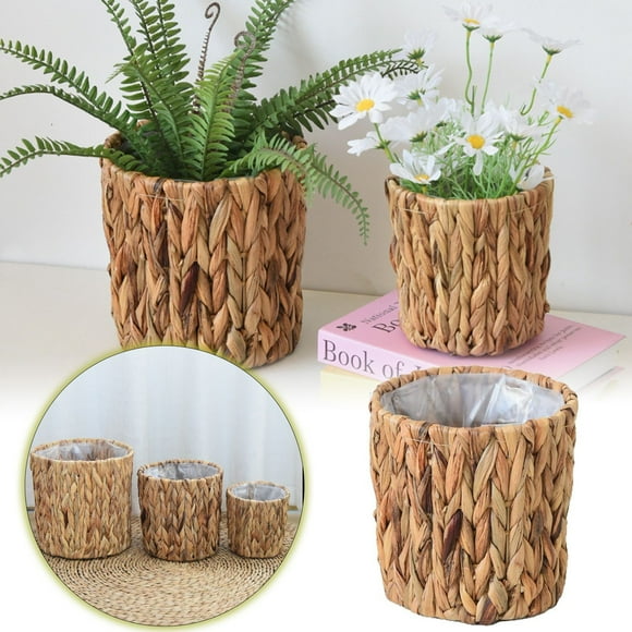 WIFKLSIIPG Water Hyacinth Woven Storage Planter Pot Balcony Handmade Flower