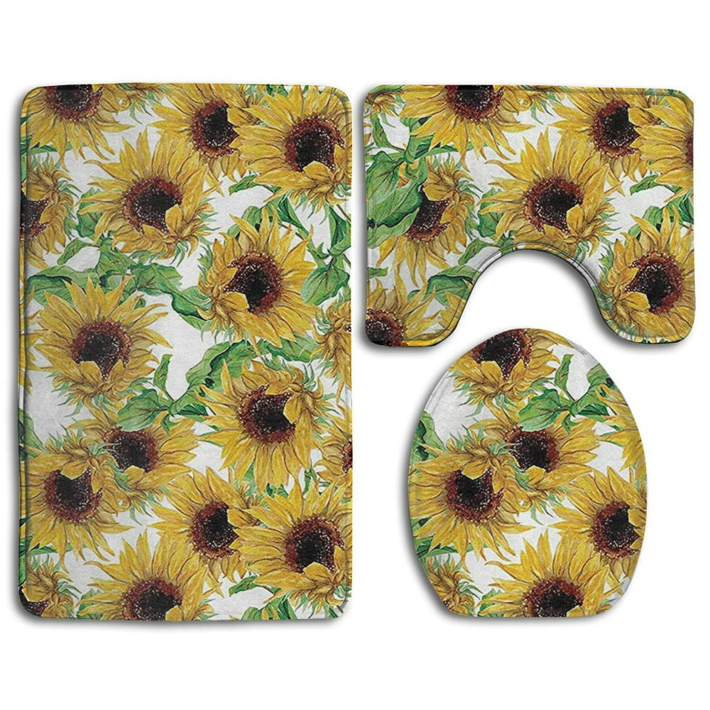 GOHAO Sunflower 3 Piece Bathroom Rugs Set Bath Rug Contour Mat and