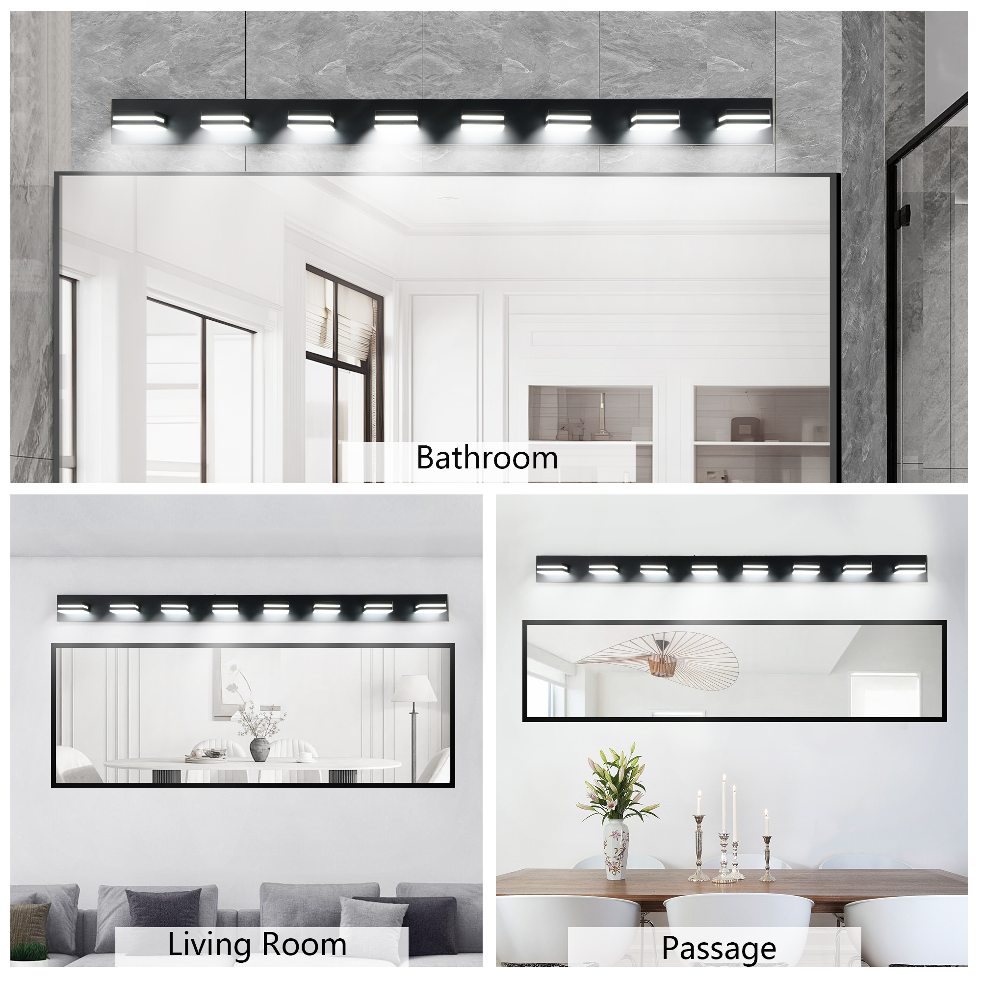 Leumius Modern 8-Light LED Vanity Light, Sleek Minimalist Design, Energy-Efficient, Easy to Install Wall Sconce for Mirror, Bathroom, Bedroom and Hallway Black