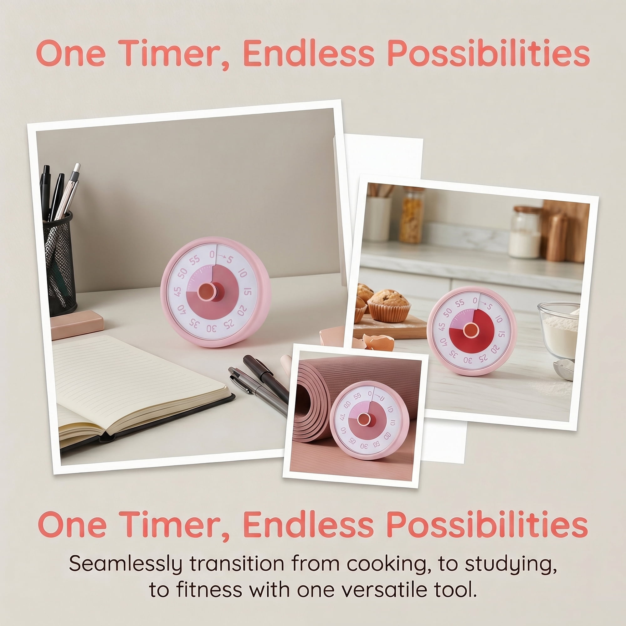 Unique Bargains 60 Minute Kitchen Digital Visual Timer Pink