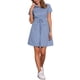thumbnail image 2 of Vestido mini de mujer con ajuste y vuelo, cuello, bolsillo y cintura elástica en gris y azul, 2 of 6