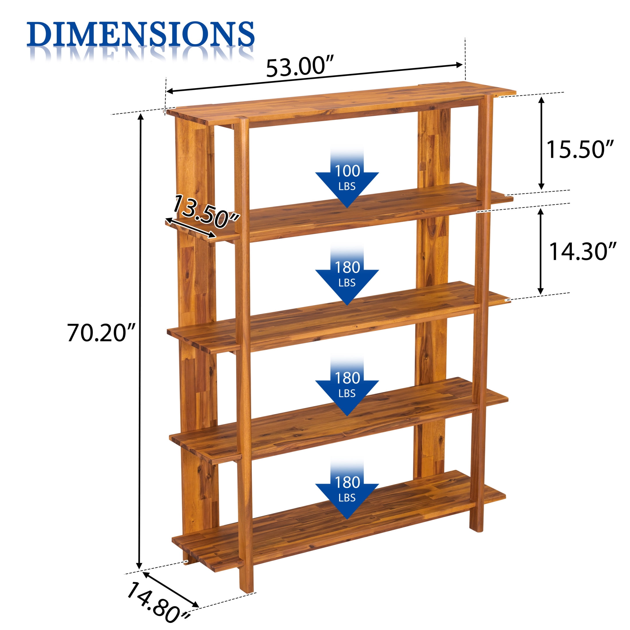 Christopher Knight Home Big 4-Tier Open Bookcase, 70.2" Solid Acacia Wood Large Display Bookshelf, Teak Finish