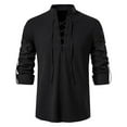 thumbnail image 2 of Inglocry Men's Pure Cotton Retro Lace Up Shirts for Renaissance Pirate Viking Medieval Long Sleeve Vintage Shirt Black 2XL, 2 of 5