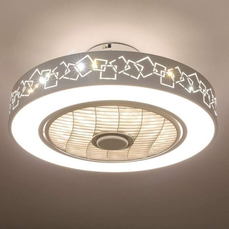 

TFCFL 20 Modern Invisible Ceiling Fan With Light LED Chandelier 3 Speed 3 Color w/ Remote