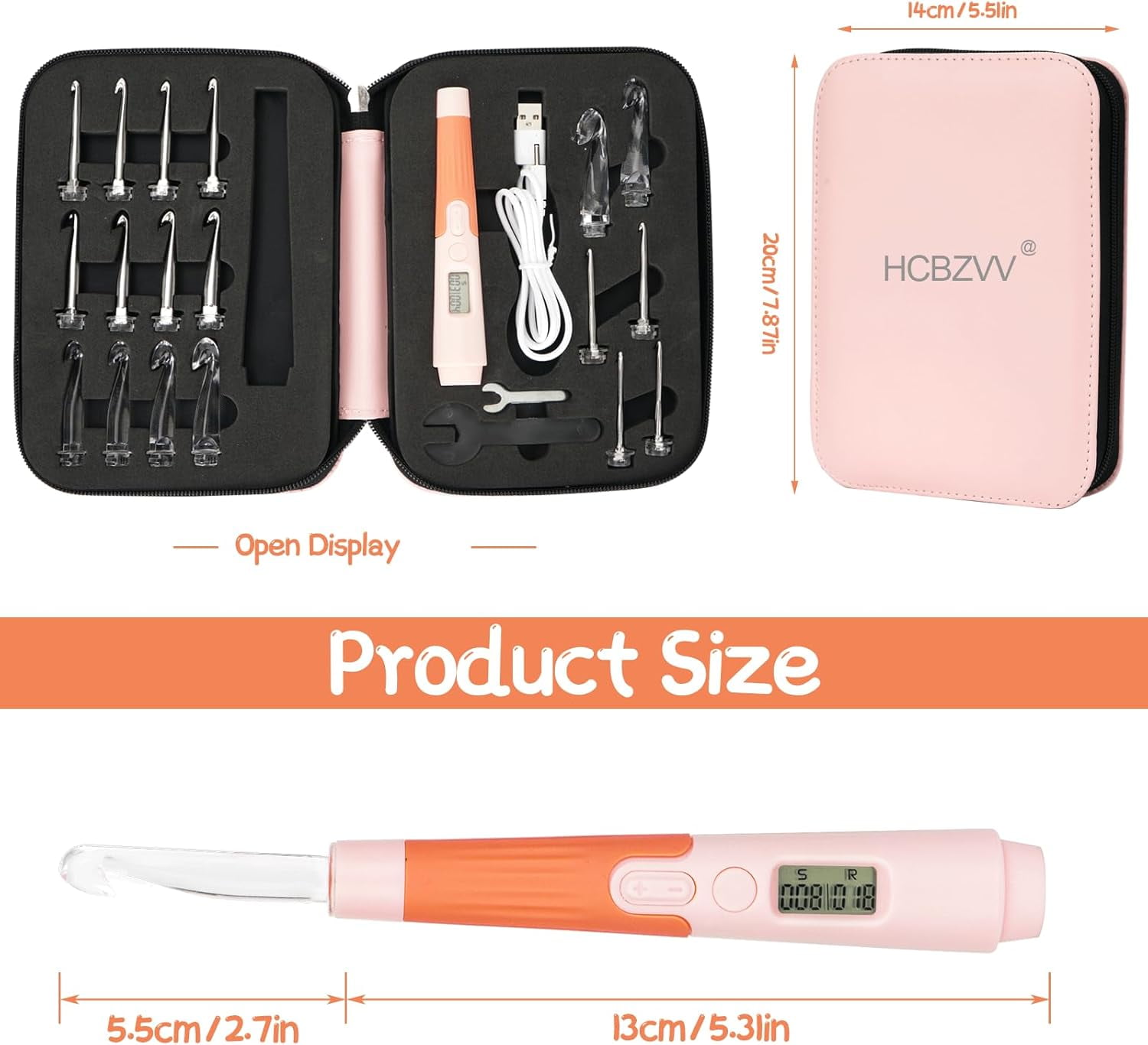 YSZZYSM 18 Sizes Lighted Crochet Hooks Set, Counting Crochet Hooks 2mm~14mm, Lighted Crochet Hooks Digital Counter Crochet Hooks Set with Case
