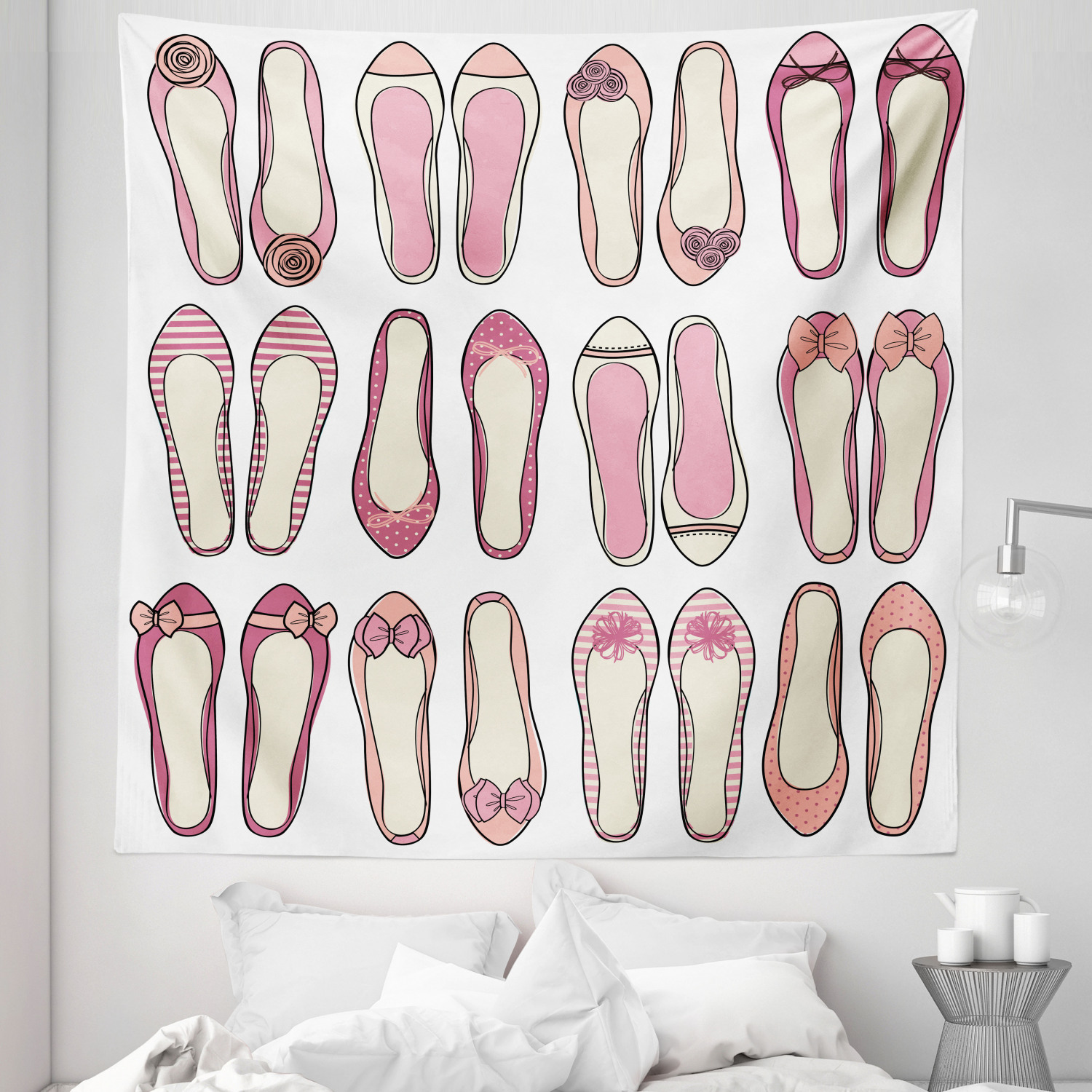 Picture of Retro Tapestry, Ballerina Shoes with Ribbon Roses Stripes and Polkadots ...