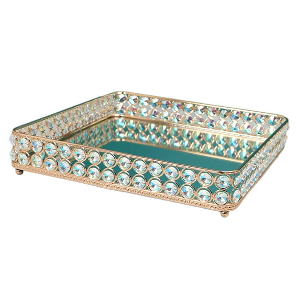 simhoa Decorative Mirror Tray Glimmery Perfume Tray for Jewelry Offices Restaurants Gold