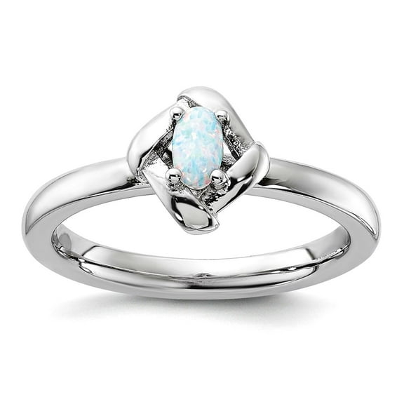 925 Sterling Silver Stackable Simulated Opal Ring Size 6 Stackable Ring for Women