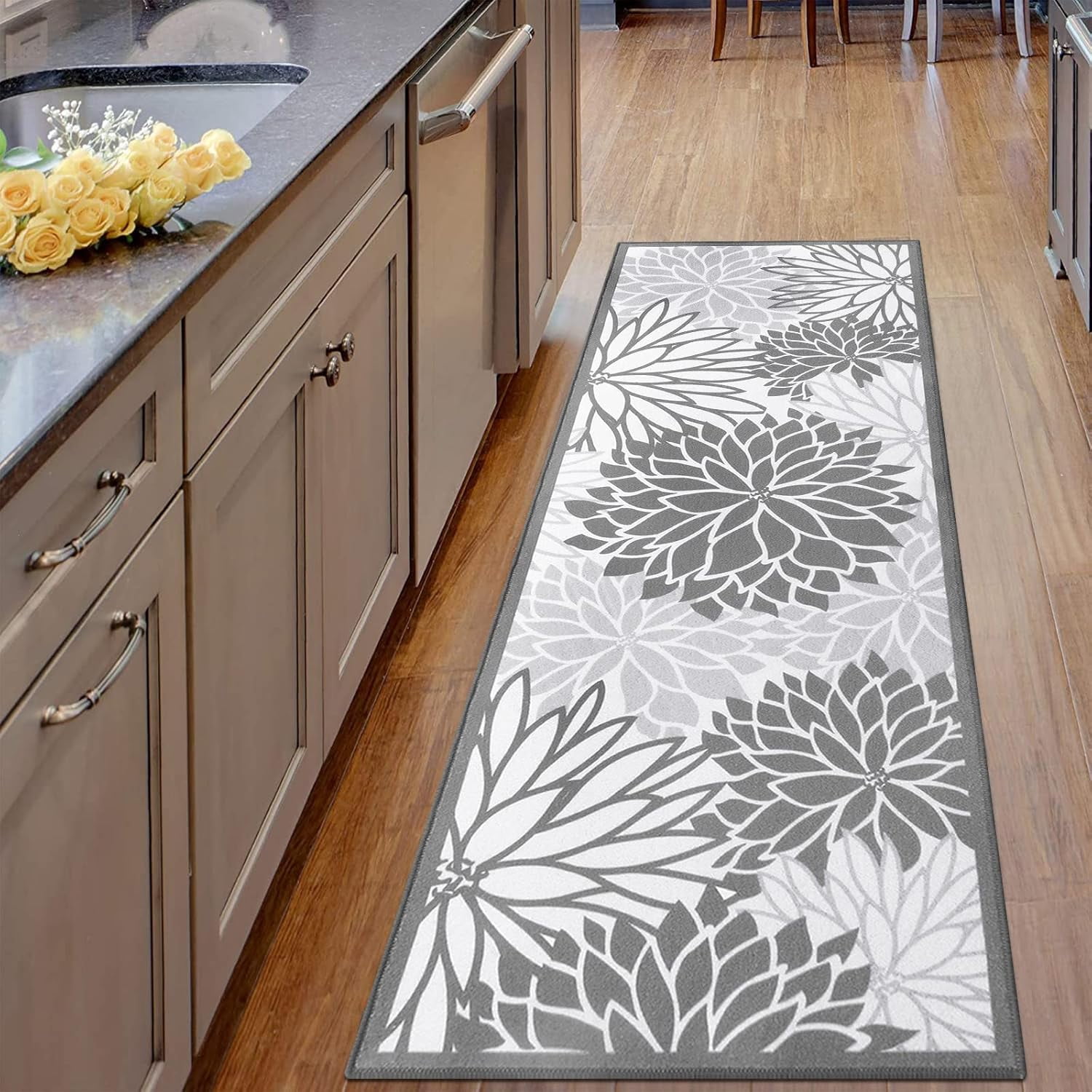 Runner Rugs for Hallway, Yamaziot 2'x6' Laundry Room Rug Mat, Washable Non Slip Kitchen Rugs and Runners, Bathroom Floor Carpet, Gray