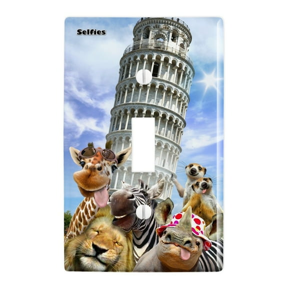 Leaning Tower Pisa Italy Selfie Giraffe Zebra Lion Rhino Plastic Wall Decor Toggle Light Switch Plate Cover
