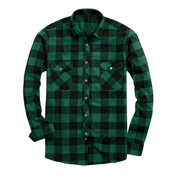 KeShDi Jackets Flannel Shirt for Men's Casual Personality Checkered Printing Button Lapel Fashion Long Sleeve Cardigan Shirt. Army Green 4X