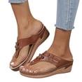 thumbnail image 3 of Sopiago Flip Flops Women Sandals for Women Wedge Shoes: Comfortable Dressy Summer Flip Flops Casual Walking Wedges Brown,8.5, 3 of 6