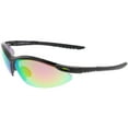 thumbnail image 3 of TR-90 Semi Rimless Sports Wrap Sunglasses Ribbed Arms Mirrored Lens 74mm (Black / Pink Green Mirror), 3 of 4