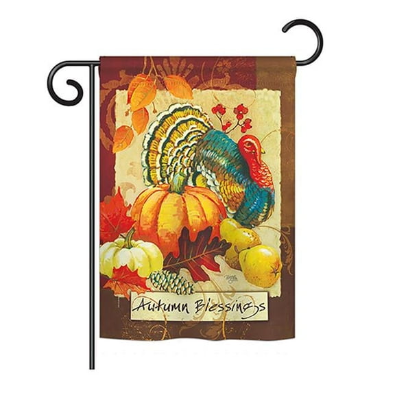 Breeze Decor BD-HA-G-113070-IP-BO-DS02-US 13 x 18.5 in. Seasonal Harvest & Autumn Impressions Decorative Vertical Garden Flag - Autumn Blessings Turkey Fall
