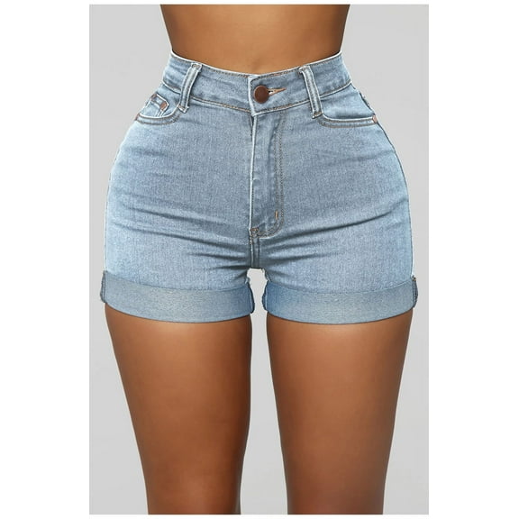 New Mid Waist Curled Denim Shorts For Women Fashion High Stretch Skinny Hip Lift Sexy Shorts Jeans
