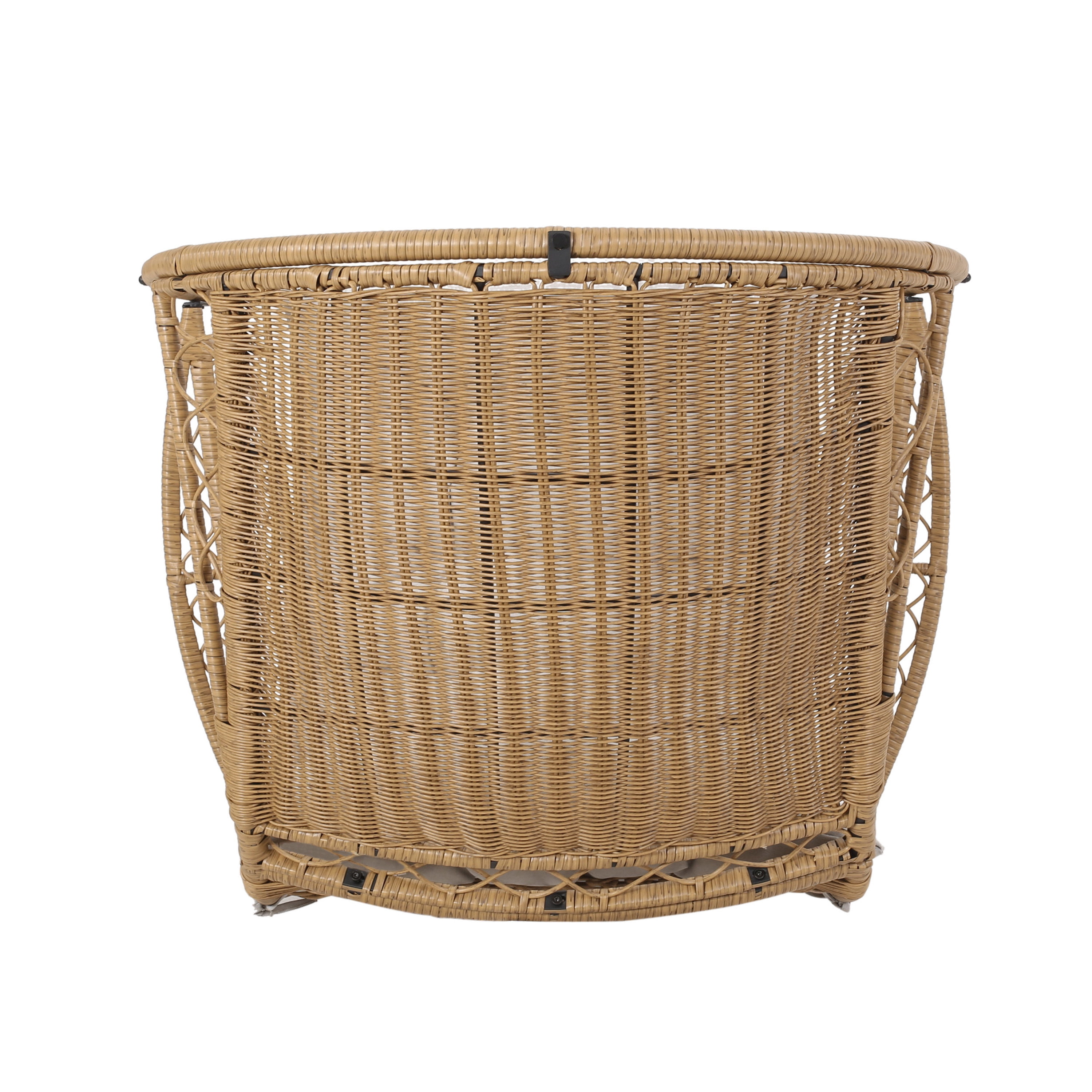Basket Chair with Wicker Weave and Water-Resistant Cushion, Outdoor Standing Lounge Chair and Patio Seating, Brown and Beige