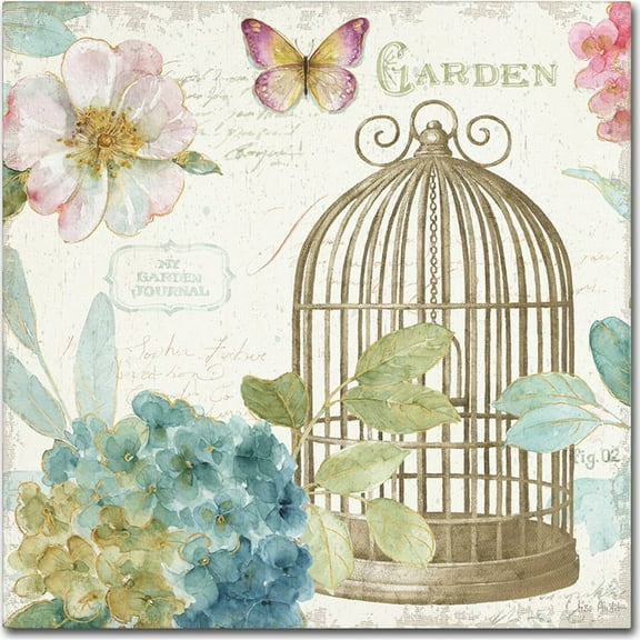 Trademark Fine Art "Rainbow Seeds Floral Birdcage III v2" Canvas Art by Lisa Audit