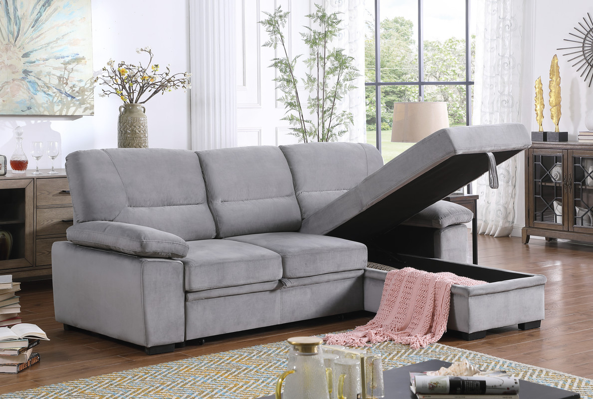 Ucloveria Velvet Fabric Reversible Sleeper Sectional Sofa Chaise for ...