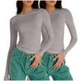 thumbnail image 2 of pstuiky 2 Pc Long Sleeve Shirts for Women Trendy Solid Color Crew Neck T Shirt Slim Fit Casual Basic Tops Pullover Tee Shirt Casual Outfits Athletic Blouses Women's Clothing, 2 of 4