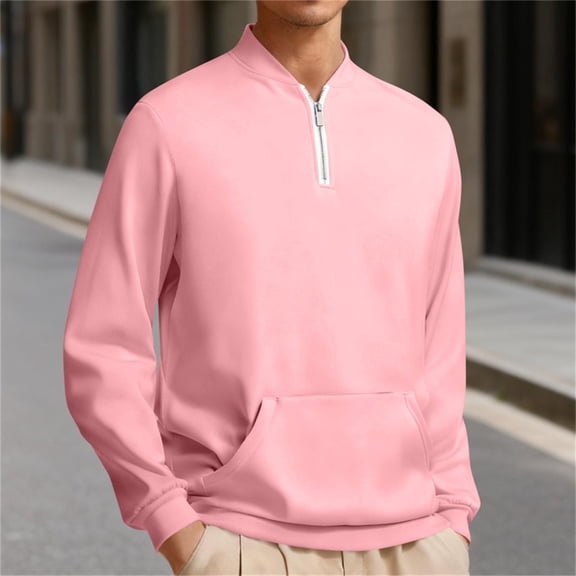 S-5X Plus Size Mens Big & Tall Sweatshirts Fleece Lined Shirts with Pocket and Zipper Mock Neck Long Sleeve Solid Color Warm Workout Sweatshirt Tops